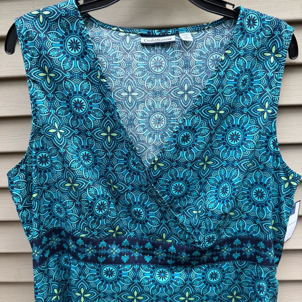 NWT Croft & Barrow Blue Floral Cotton Sundress Sz 16 Side Pockets - Picture 2 of 9